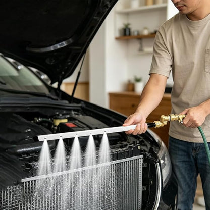 39" Radiator Cleaning Wand Kit–Stainless Steel Radiator Cleaner Wand with 5 Spray Nozzles for Car & Truck Portable Radiator Cleaning Tool Detachable Scrub Brush & Dual Adapters (Water/Air)