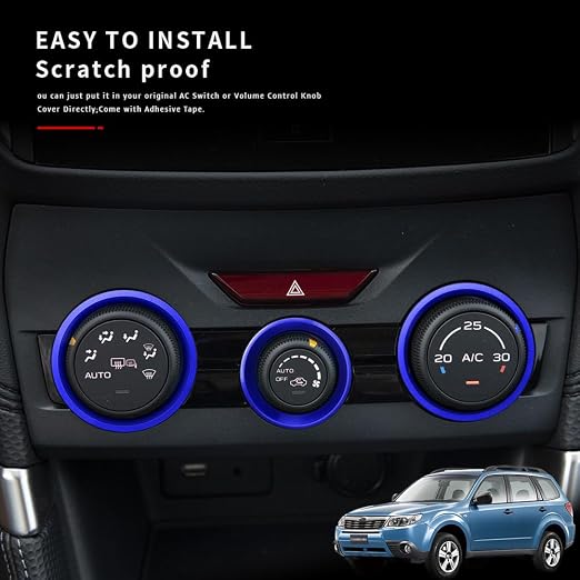 Auovo AC Climate Control Knob Outer Ring Covers Accessories for Subaru Crosstrek 2018-2022 2023 / Impreza 2017-2023/ Forester 2019-2024 Interior Air Condition Switch Control Trim (Dark Blue)