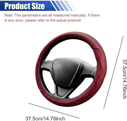 Car Steering Wheel Cover, 15 Inch Leather Anti-Slip Breathable Automotive Steering Wheel Protector, Universal Heat Resistant Vehicle Interior Accessories Cars, SUVs, Trucks (Burgundy)