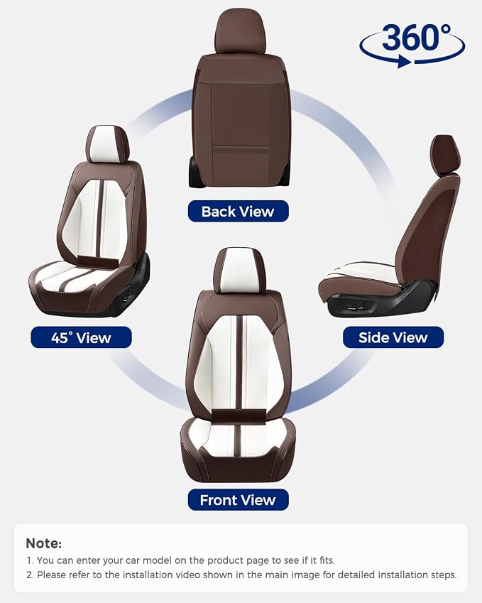 Huidasource Car Seat Covers Full Set, Luxury Faux Leather Car Seat Covers, Velcro Adjustable, with Airbags, Child Seat, Cooling＆Heating, Universal Fit for Most Cars, Vans, Trucks, SUVs, Coffee＆White
