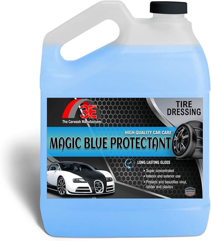 Magic Super Blue Tire Shine Protectant 128 Fl Oz – Long Lasting High Gloss Dressing for Vinyl, Rubber & Plastic - Silicone based Formula – Safe for Cars, Trucks, RVs, & More (1 Gallon)