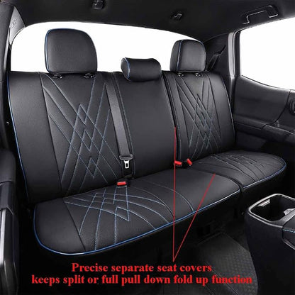 EKR Tacoma Leather Car Seat Covers Custom Fit for Toyota Tacoma 2012 2013 2014 2015 (Regular Seats) - Truck Seat Covers Full Set,Faux Leather(Black with Blue Trim)