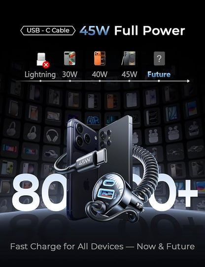 LISEN 90W for iPhone 17 16 15 Pro Max Car Charger USB C Fast Charge,Super Fast for iPhone 17 16 Car Charger USB C Adapter for iPhone 17e 16 15 Pro Max Plus Air,Samsung Galaxy S26 Ultra, Android