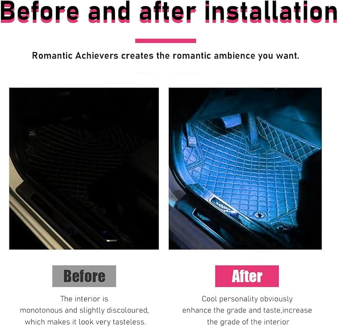 Car LED Strip Light, 24 LEDs RGB Neon Interior Atmosphere Lights, 12V Under Dash Ambient Night Light, Cigarette Lighter Auto Interior Decorative Lamp, Car Accessories (Ice Blue)