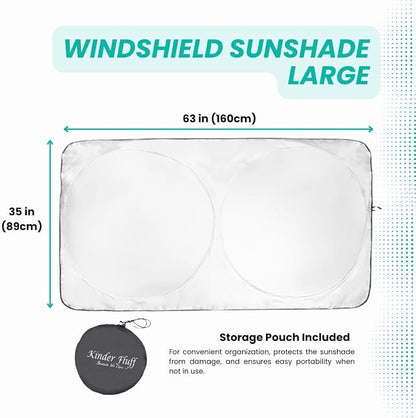 Windshield Sun Shade | Compatible for Chevrolet Silverado (2014-2019) | Certified 99.87% UVB & 99.02% UVA Car Sun Shade. Award Winning Sunshade - Patented Technology | Car Shades by Kinder Fluff