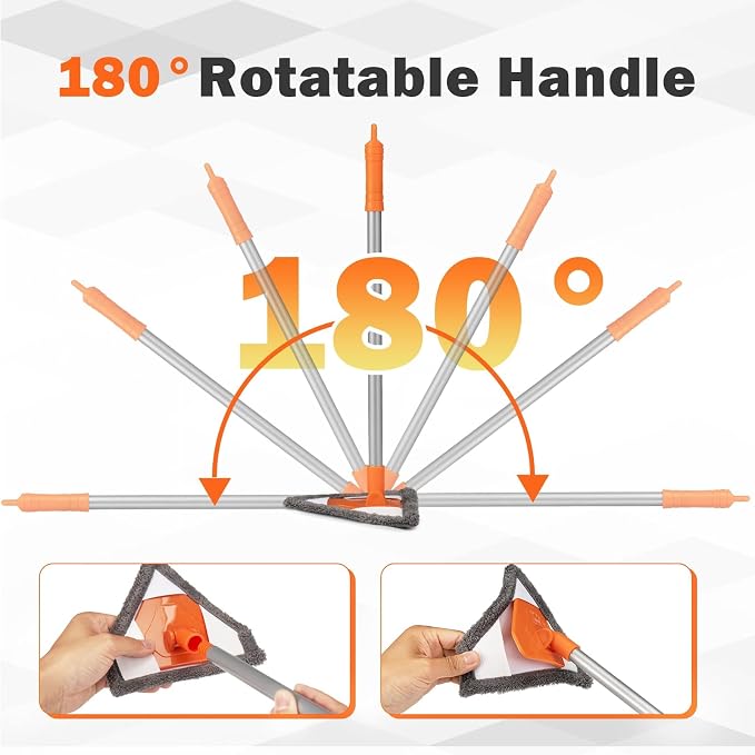 Windshield Interior Cleaner Tool - Auto Glass Wash Brush with 2 Washable and Reusable Microfiber Pads,Car Accessories Interior Triangular Mop Cleaning Kit for Trucks, SUVs, RVs & Home Windows