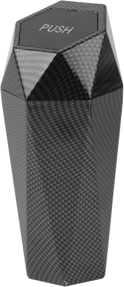 Car Trash Can Portable 3.5" Width 7.9" Height Trash Bin Plastic Carbon Fiber Pattern Black 1 Pcs