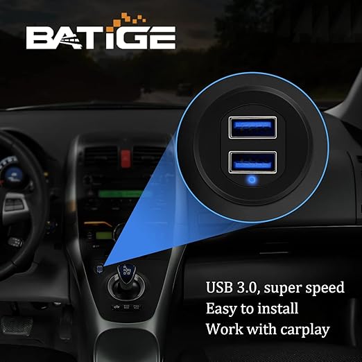 Alloy Dual Port USB 3.0 Car Dashboard Flush Mount Cable, Male to Female with LED Indicator Extension Cable for Car Truck Boat Motorcycle Dashboard Panel 1ft