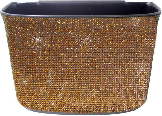 Bling Crystal Car Trash Can Auto Hanging Car Trash Can Sparkling Storage Holder Litter Container for Vehicle Office Home (Gold)