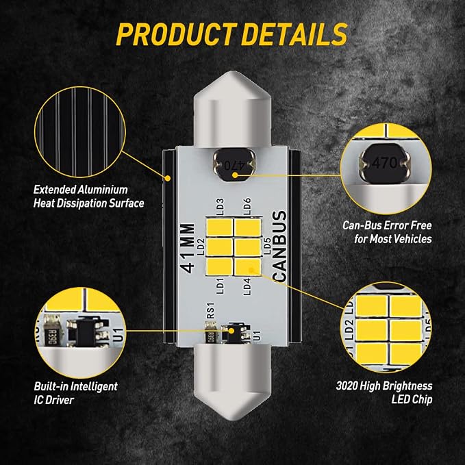 AUXITO 578 LED Bulbs Canbus Error Free 211-2 212-2 41MM 42MM Festoon LED Bulbs for Dome Light Interior Car License Plate Map Door Courtesy Marker Lights, Xenon White