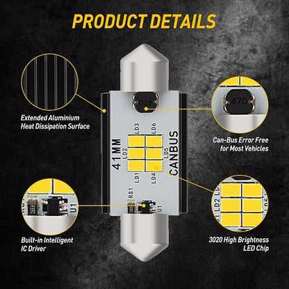 AUXITO 578 LED Bulbs Canbus Error Free 211-2 212-2 41MM 42MM Festoon LED Bulbs for Dome Light Interior Car License Plate Map Door Courtesy Marker Lights, Xenon White