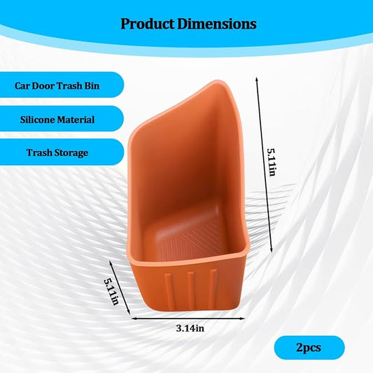 Car Trash Can, 2PCS Portable Silicone Leakproof Vehicles Side Door Storage Garbage Can, Multifunctional Automotive Interior Trash Bin, Universal for Automobile Truck SUV (Orange)