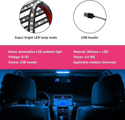 Car LED Strip Light, 24 LEDs RGB Neon Interior Atmosphere Lights, 12V Under Dash Ambient Night Light, USB Port Auto Interior Decorative Lamp, Universal Car Accessories (Ice Blue)