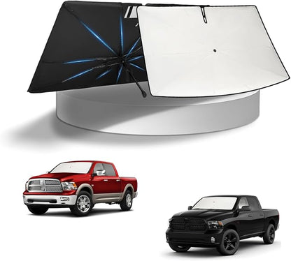 KUST Sun Shade Umbrella for 2009-2018 Dodge Ram 1500 2500 3500 | Custom Fit Windshield Sunshade | Foldable Sunshade with Bendable Handle | Blocks Heat & UV Scratch Resistant