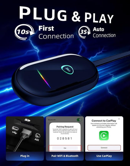 Wireless CarPlay & Android Auto Adapter – Fast & Stable Wireless Upgrade, Converts Wired CarPlay to Wireless, Plug & Play, No Delay, Compatible with iPhone 6+ & 800+ Cars (2016 & Newer)