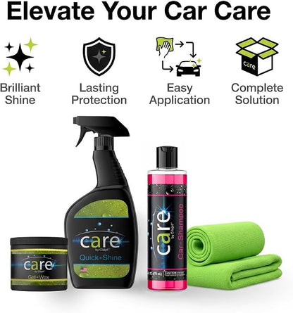 Care Car Wash Care Kit, Essential Car Cleaning Supplies, for Trucks, SUVs, and More, 5-Piece Set with Shampoo, Spray, Gel Wax, Microfiber Towels
