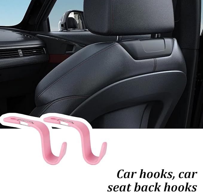 4PCS Car Seat Headrest Hook, Multi-Purpose Seat Back Hanger Purse Bag Handbag Organizer, Auto Interior Backseat Storage Hook Holder for Coat Hat Grocery Umbrella, Universal Fit (Pink)