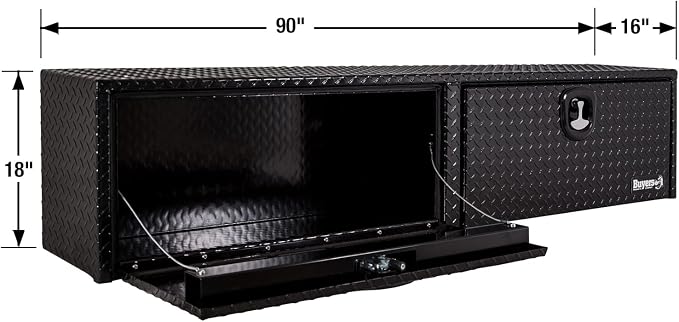 Buyers Products 1721565 Black Aluminum Diamond Tread Topsider Truck Box With Drop Door, 90x18x16 Inch, Weather Resistant, Locking Compression Latch, No Drill Install, Made in USA