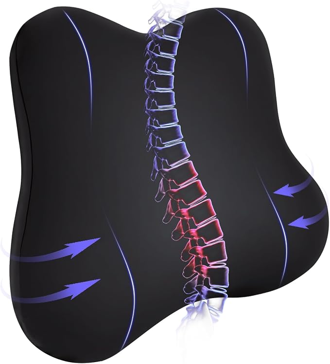 Ergonomic Lumbar Support Pillow for Office Chair, Memory Foam Lumbar Pillow Promote Back Pain Relief & Improve Posture, Low Back Support for Car, Gaming Chair, Couch, Breathable Cover, Black