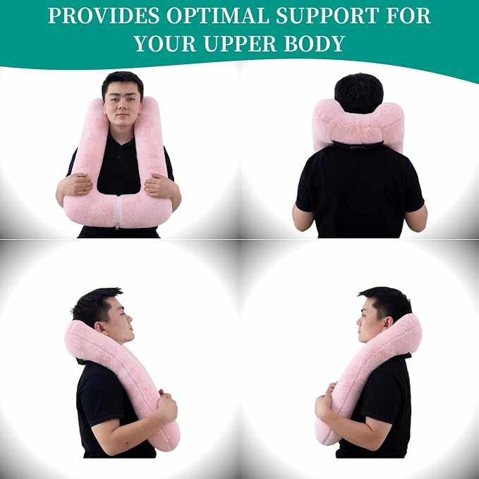 FHSGGP Travel Pillow Upgraded Version of Aircraft Travel Neck Pillow with Storage Bag, Sleep Pillows for Travel by Train, Car, or Plane, Supporting the Head and Body, Travel Pillow for Kids Pink