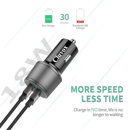 Rapid USB C Car Charger, Compatible for Samsung Galaxy S26/S25 Plus/Ultra/S24/S23/S22/S21/Note 20/10/S20/S10+/S9/A56/A36/A50/A70, Quick Charge 3.0 Dual USB 18W Fast Car Charger+ Type C Cable 3.3ft