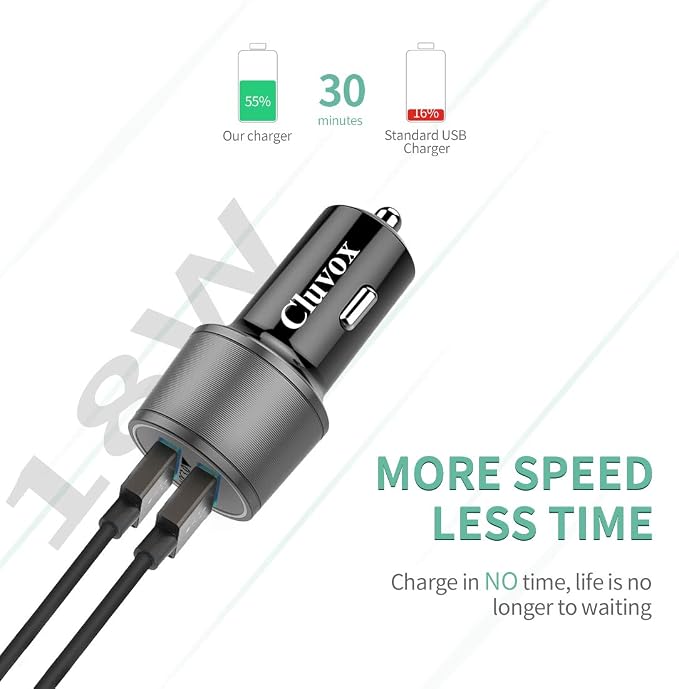 Rapid USB C Car Charger, Compatible for Samsung Galaxy S26/S25 Plus/Ultra/S24/S23/S22/S21/Note 20/10/S20/S10+/S9/A56/A36/A50/A70, Quick Charge 3.0 Dual USB 18W Fast Car Charger+ Type C Cable 6.6ft