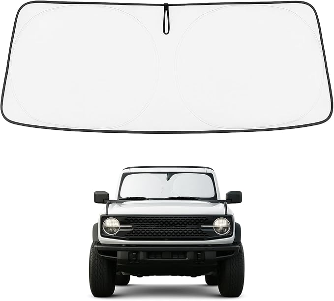Proadsy 2026 Upgrade Windshield Sun Shade Custom Fit Ford Bronco 2/4-Door 2021-2025 2026 Foldable Front Sunshade Protector Blocks UV Rays Keep Car Cooler