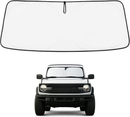 Proadsy 2026 Upgrade Windshield Sun Shade Custom Fit Ford Bronco 2/4-Door 2021-2025 2026 Foldable Front Sunshade Protector Blocks UV Rays Keep Car Cooler