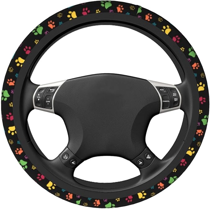 Dog Paw Print Steering Wheel Covers Universal 15 inch Non Slip Neoprene Steering Wheel Protector Cover for Men Women Car Truck