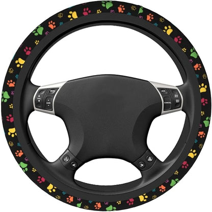 Dog Paw Print Steering Wheel Covers Universal 15 inch Non Slip Neoprene Steering Wheel Protector Cover for Men Women Car Truck