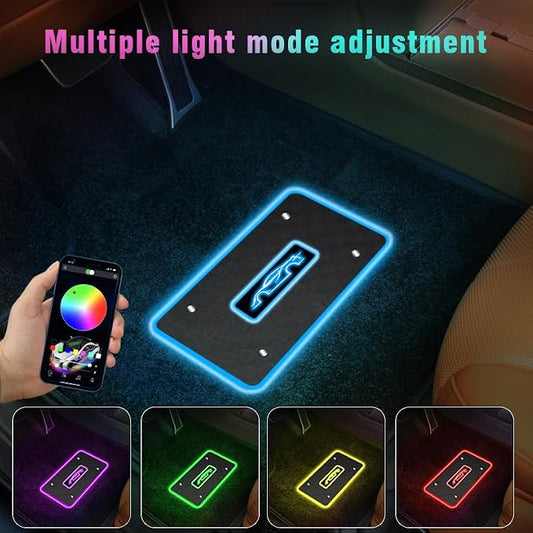 Customizable Car Floor Mats Lights, Customize Personalized Logo Car Floor Mats Light Waterproof RGB LED Neon Lamp App Control Adjustable Flashing Mode Universal Car Interior Foot Mat Decoration Light
