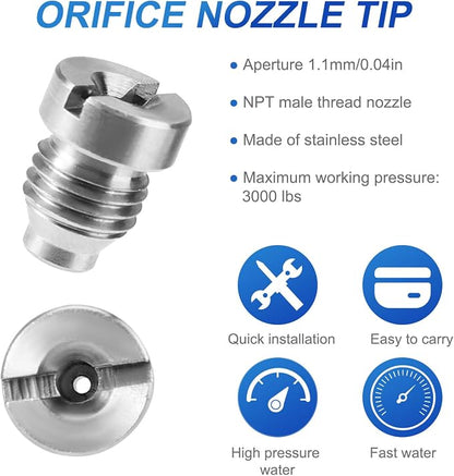 Lyreh 2 Sets 1.1 mm Foam Cannon Orifice Kit, Universal 0.04in Thread Nozzle and Maker Meshes Nets Replacement Parts Accessories with Cleaning Tools