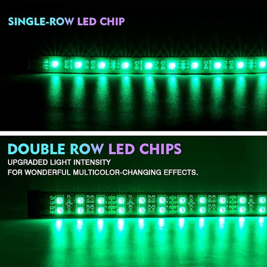 Xprite Double Row RGB LED Car Underglow Bluetooth Lights Strip, 4 PCS Underbody Neon Cars Exterior Glow Light Kit w/APP Control & Wireless Remote, Universal for Vehicles SUV Trucks Pickups Vans