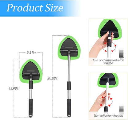 Windshield Cleaning Tool, Car Window Cleaner with Extendable Long Handle and 4 Washable Reusable Microfiber Pads, Auto Interior Exterior Glass Wiper Cleaning Kit Universal for Office and Home (Green)