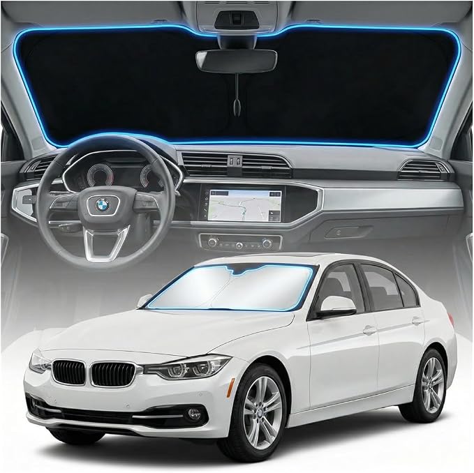 for BMW 3 Series 2013-2018 Sun Shade Windshield Cover - Custom Fit 3 Series Accessories 2013-2018 Sunshade Foldable UV Protection & Heat Shield Sun Visor Accessories