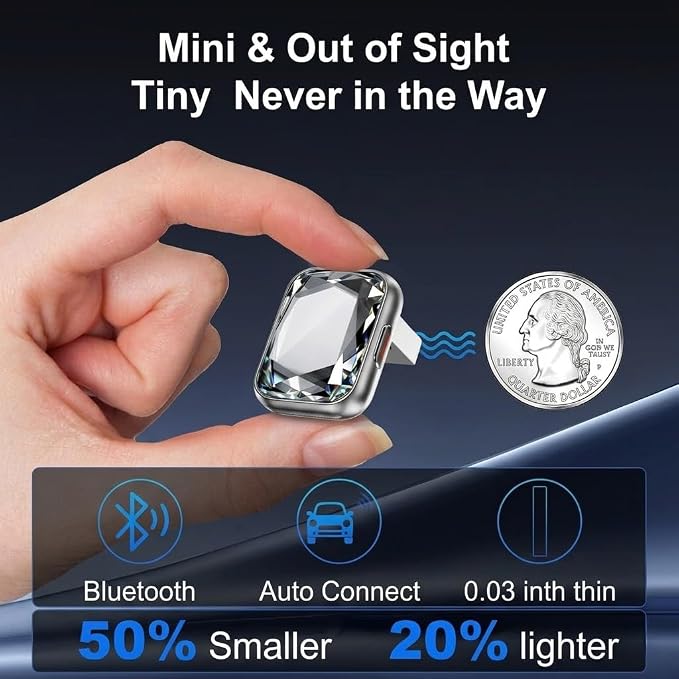 Diamond Wireless CarPlay Adapter for Apple CarPlay & Android Auto, 2-in-1 Mini Crystal Design, Plug & Play, 5G Fast Auto Connect, Stable Low Latency, for Factory Wired CarPlay Cars