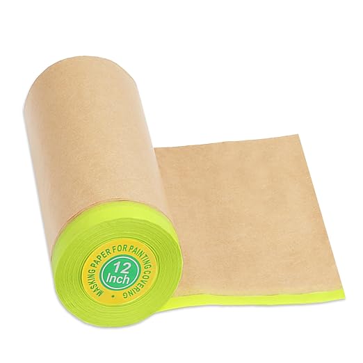 MyLifeUNIT Masking Paper, Automotive Masking Paper Roll with Tape for Painting Protection Covering (1 Rolls, 12 inch x 50 feet)