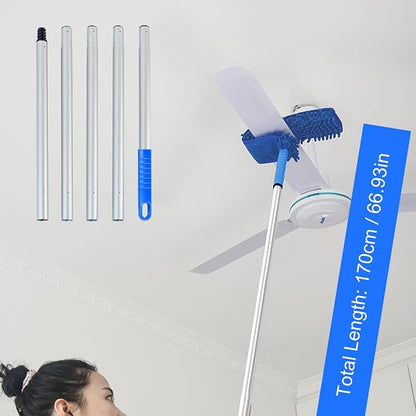 Shkalacar Ceiling Fan Cleaner Duster, RV Awning Mop with Bendable Pad Extension Pole, Circle Shape Microfiber Reusable Duster & Flexible Brush for Cleaning Home Camper Trailer Truck
