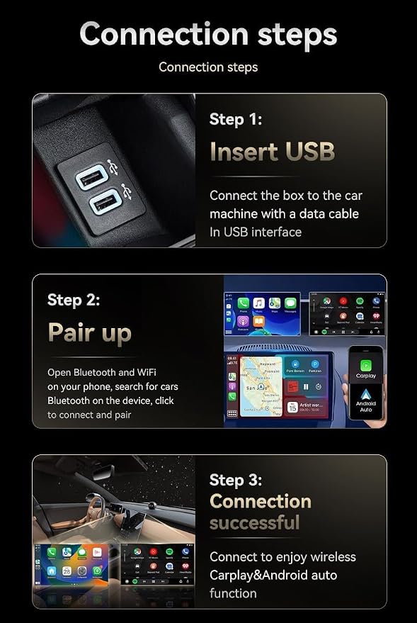 CYBERDRIVE Mini Wireless CarPlay Adapter Wired to Wireless for CarPlay & Android Auto Plug and Play Fast Auto-Reconnect Stable Control Zero Delay Carplay Wireless Adapter (Mini Size)