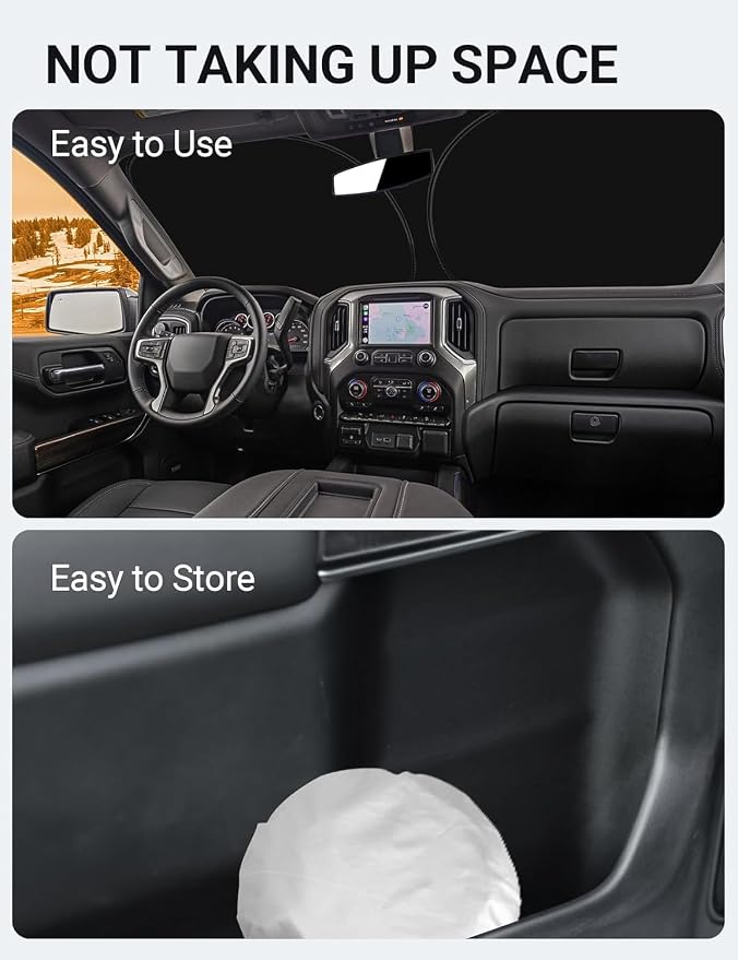 Proadsy Windshield Sun Shade Custom Fit Chevy Silverado 1500 2Dr 4Dr 2019-2024 2025 2026 4-Layer Foldable Front Sunshade Protector Sun Visor Blocks UV Rays Keep Car Cooler Accessories