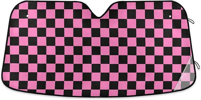 Checkerboard Pink Black Squares Windshield Sun Shade for Car Auto SUV Truck Foldable Front Window Sunshade Sun Visor Protector Block UV Rays Reflect Heat, 55" x 28"