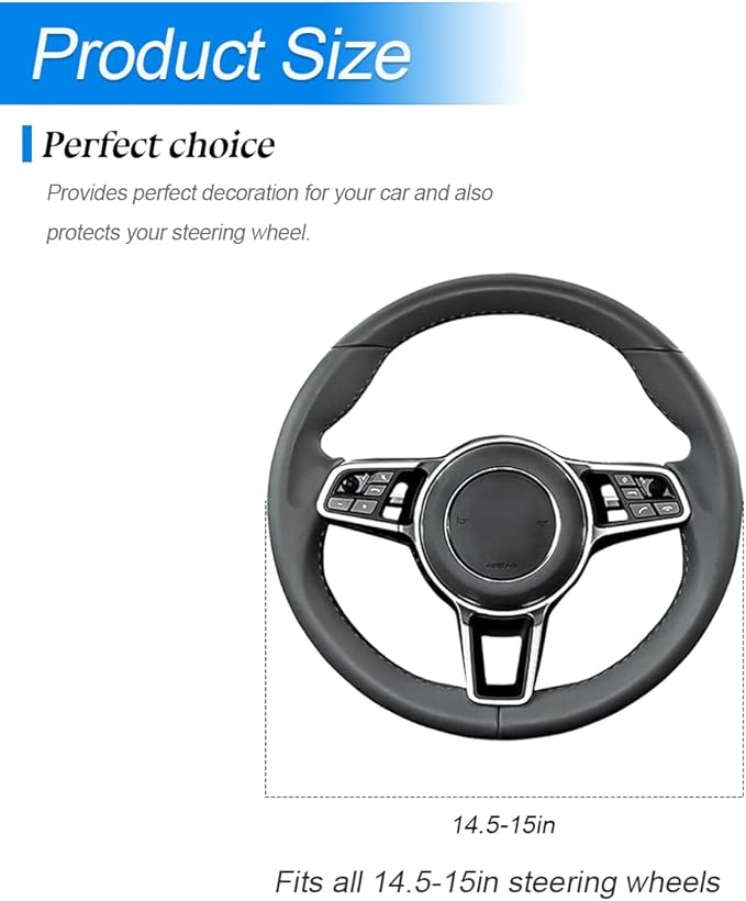 Car Steering Wheel Cover, 14.5"-15" Leather Anti-Slip Sporty Vehicle Steering Wheel Protector, Soft Breathable Auto Interior Decoration Accessories, Universal for SUV Truck Sedan (Black)