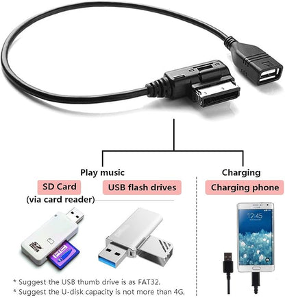 AMI to USB Adapter for Audi MMI 3G, MDI AUX Cable for VW A4 A6 Q5 Q7