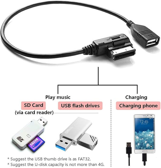 AMI to USB Adapter for Audi MMI 3G, MDI AUX Cable for VW A4 A6 Q5 Q7