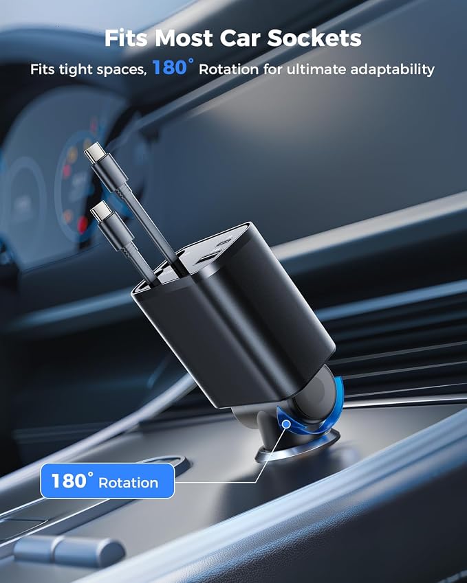 SUPERONE Smaller 4 in 1 Retractable Car Charger with Dual Type C Cords, 69W Fast Retractable USB C Car Charger, Car Accessories Car Chargers for iPhone 17 16 15 14 13 12 Galaxy Pixel