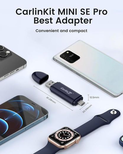 Carlinkit Mini SE Pro Wireless Adapter for OEM Wired CarPlay & OEM Wired Android Auto,Compatible with iOS 10 & Android 10 and Above, Fast Connection, No Latency - Deep Blue