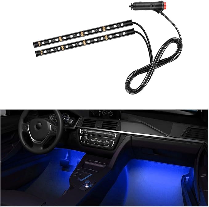 Car LED Strip Light, 24 LEDs RGB Neon Interior Atmosphere Lights, 12V Under Dash Ambient Night Light, Cigarette Lighter Auto Interior Decorative Lamp, Car Accessories (Blue)