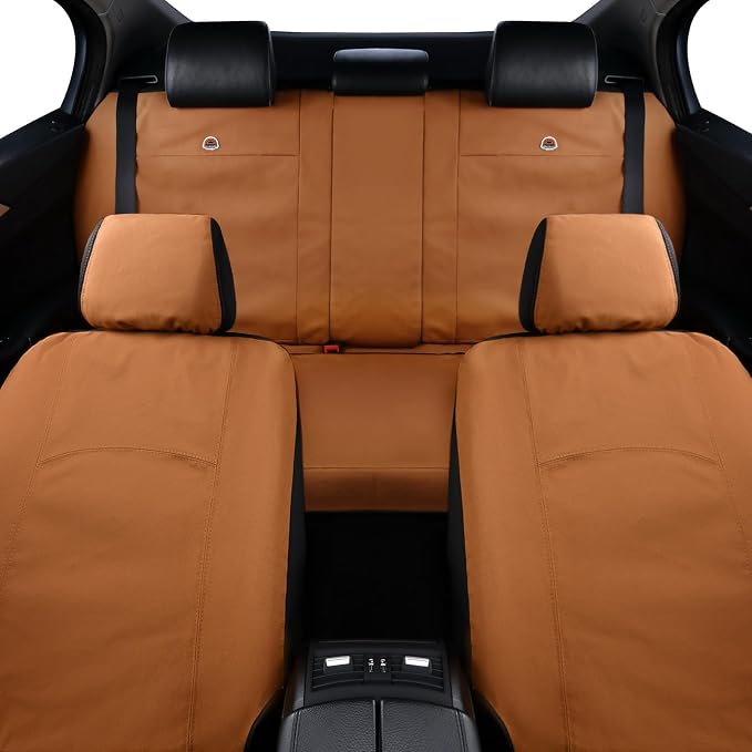 Coverado Car Seat Covers Front, Canvas Universal Seat Covers for Cars, 2-Pack Car Seat Cushions, Auto Seats Protectors for Kids & Dogs, Driver Seat Covers Fit for Most Vehicles Trucks SUVs/Khaki