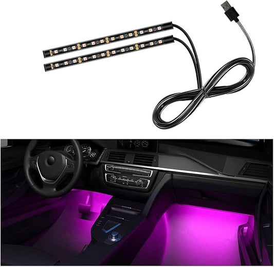 Car LED Strip Light, 24 LEDs RGB Neon Interior Atmosphere Lights, 12V Under Dash Ambient Night Light, USB Port Auto Interior Decorative Lamp, Universal Car Accessories (Pink Purple)