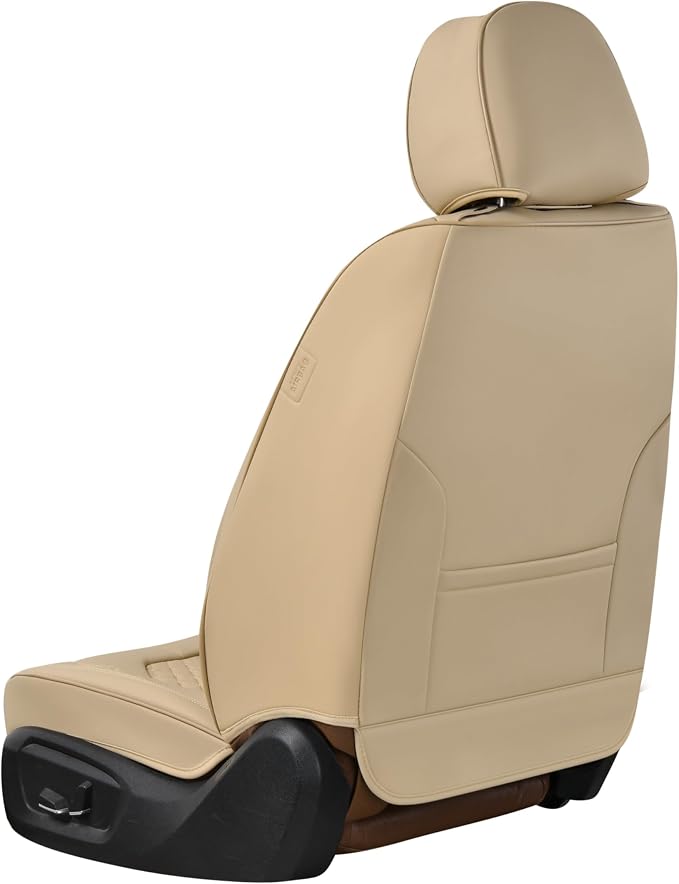 Coverado Seat Covers, Car Front Seat Covers with Backrest, Nappa Leather Car Seat Protectors,Waterproof &Breathable,Anti-Slip Automotive Seat Cushion, Universal Fit for Most Vehicles,2Pcs Beige